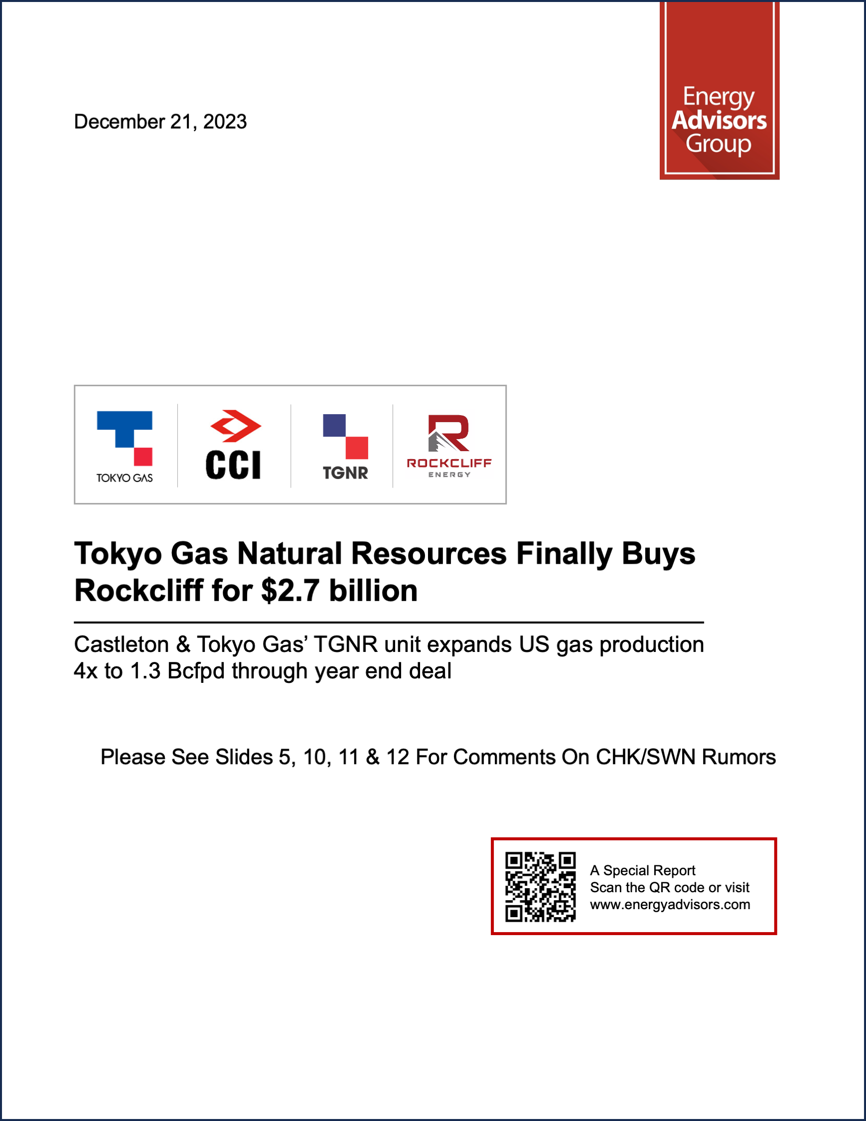 DEAL ALERT (TOKYO GAS EXPANDS)