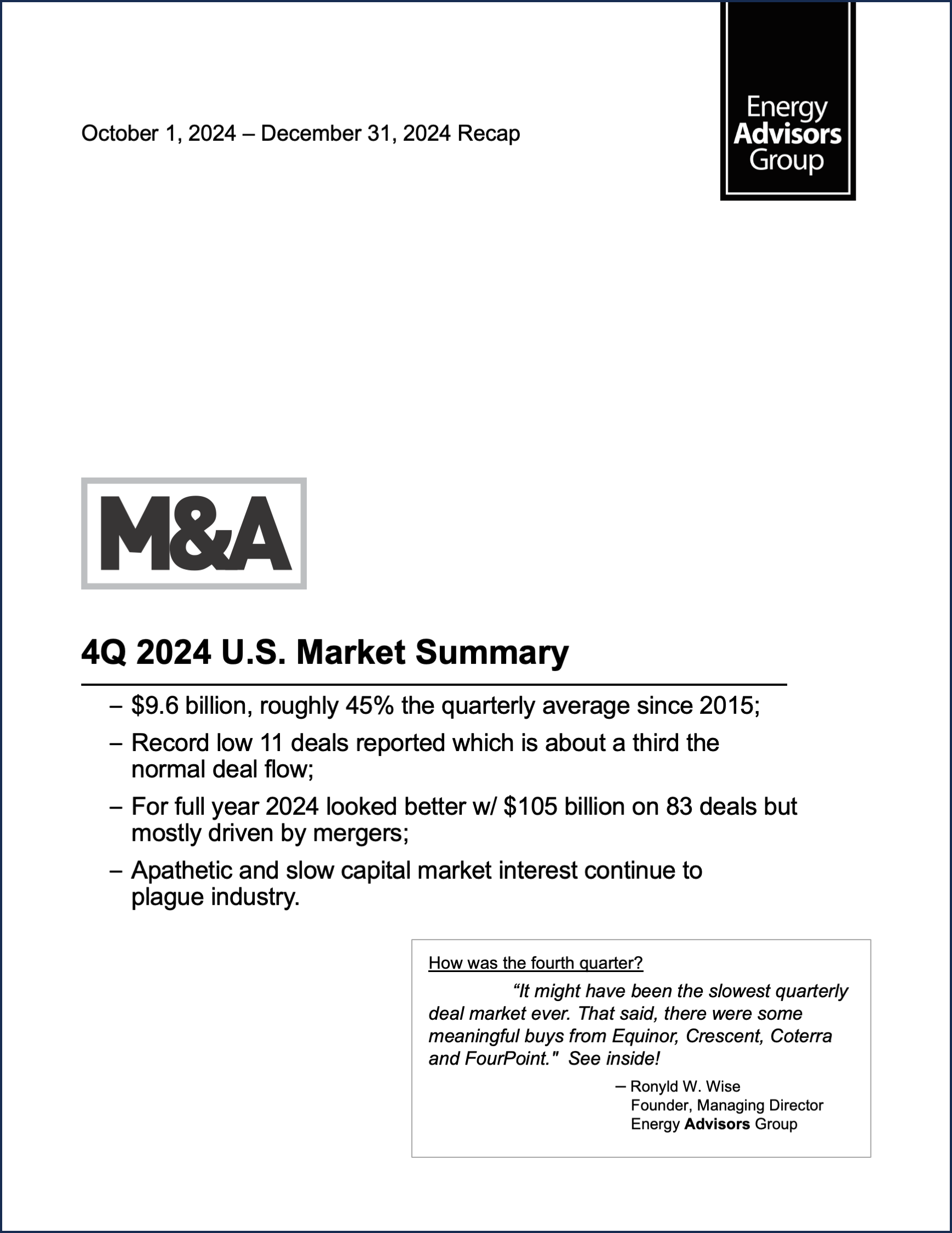 04Q24 QUARTERLY M&A REPORT